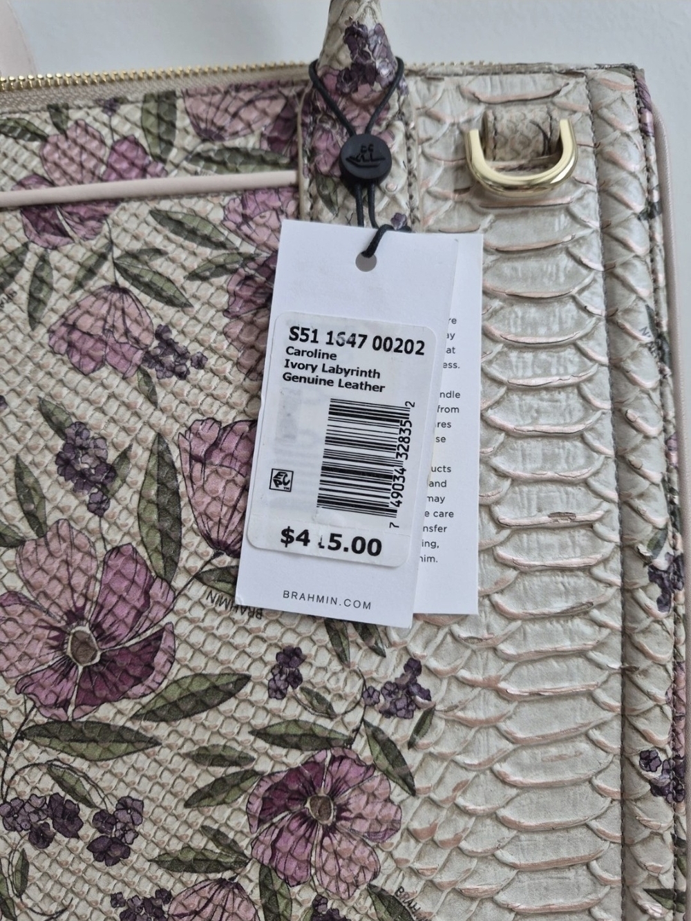 Brahmin Caroline Floral Satchel in Cream & Pink NWT - Picture 5 of 11